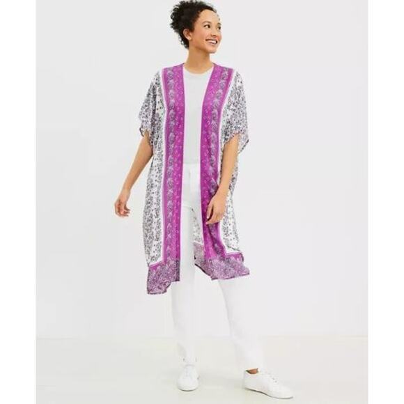 NWT LOFT Purple Floral Kimono Wrap Duster Open Front Size XS/S - Picture 5 of 5